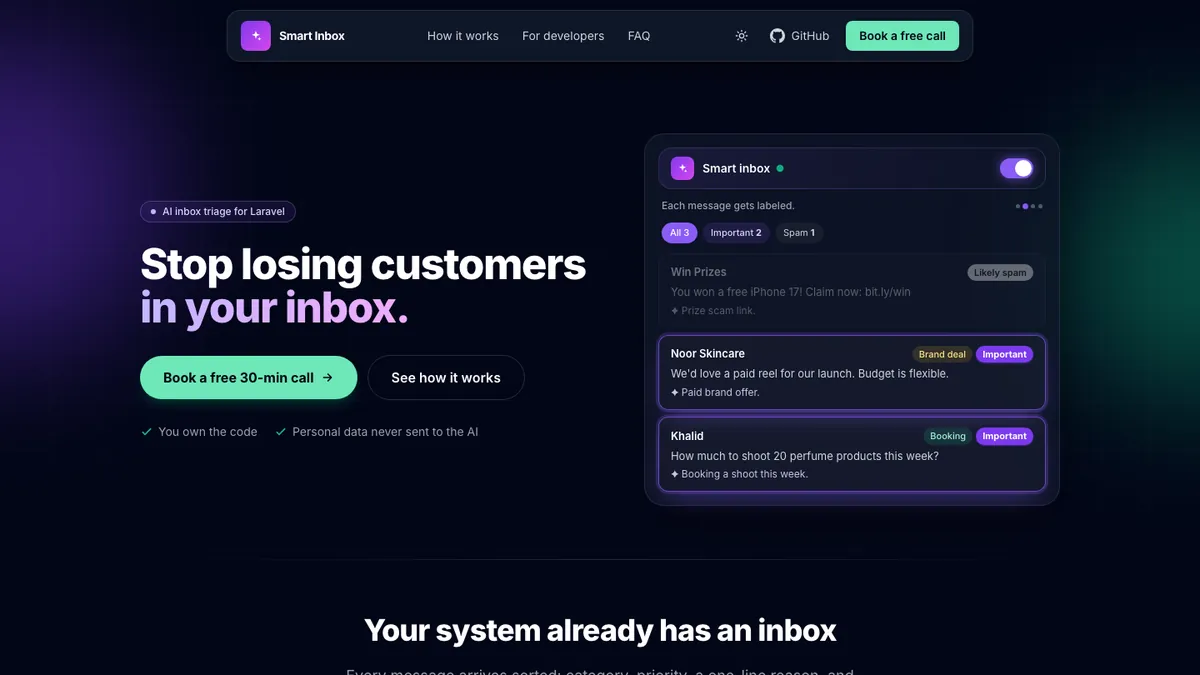 Smart Inbox landing page